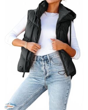 Hidden Jeans Short Hooded Down Sleeveless Vest - Blue
