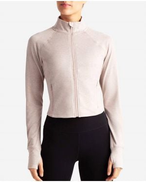 Danskin Heather Cropped Melange Jacket - White