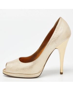 Roberto Cavalli Metallic Leather Peep Toe Pumps - Natural