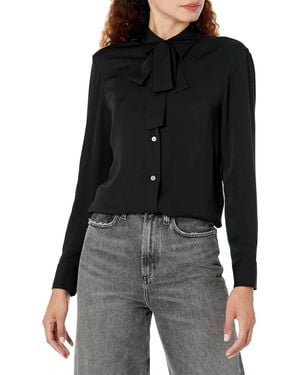 Theory Wide Tie Neck Blouse - Black