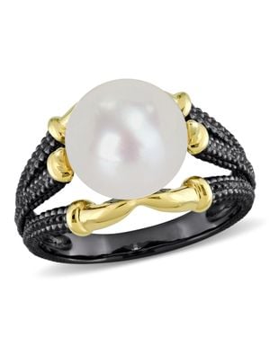 Mimi & Max 10.5-11Mm Cultured Freshwater Pearl On Two-Tone Split Shank Ring - Blue