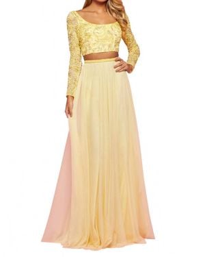 Sherri Hill Two Piece Beaded Long Sleeve Dress - Yellow