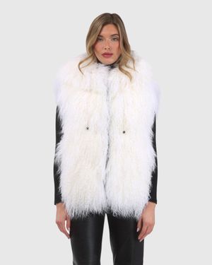 Gorski Reversible Select Mongolian Shearling Lamb Vest With Loro Piana Wool And Cashmere Blend Back - White