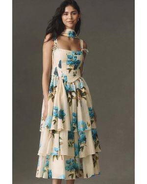 BHLDN Bustier Tiered Maxi Dress - Blue