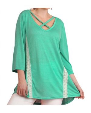 Umgee Criss Cross Crochet Tunic Top - Green