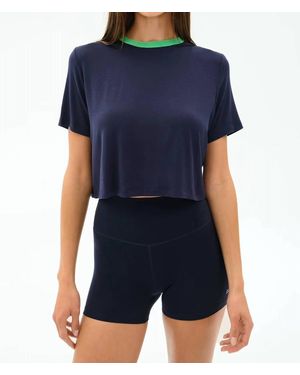 Splits59 Djuna Crop Ringer Short Sleeve Top - Blue