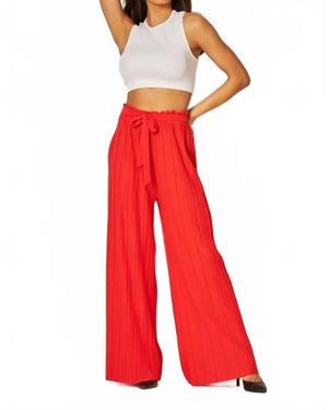 Love Poem Tie Front Pleated Pant - Red