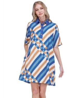 J joy Crossweave Collar Swing Dress - Blue