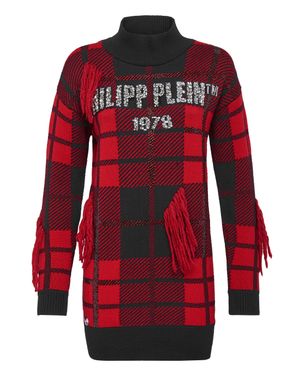 Philipp Plein Pullover Round Neck Ss Tartan - Red