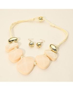 Fashnzfab Bold Geometric Pebble Beaded Multi Thread Strand Statement Necklace - Natural