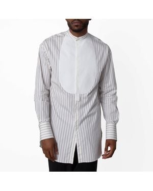 Ferragamo Ferragamo Pinstripe Bib-Front Cotton Shirt, Brand Size 46 Us Size 36 - Gray