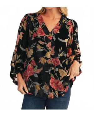Jodifil Burnout Velvet Floral Blouse - Black