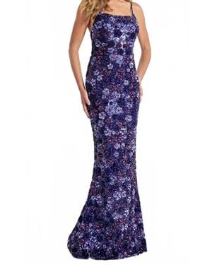 Faviana Sequin Floral Gown - Purple