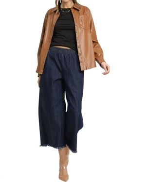 Umgee Washed Denim Fringe Hem Pants - Blue