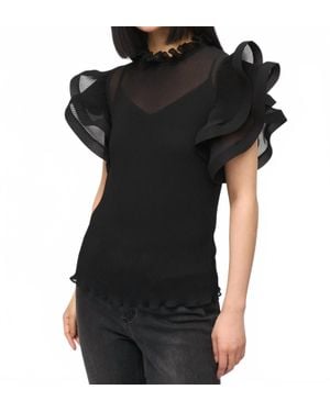 Joseph Ribkoff Chiffon Pleated Top With Ruffled Sleeves - Black