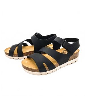 Plakton Comodoro Leather Wedge Sandals - Black