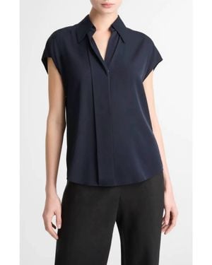 Vince Cap Sleeve Hidden Placket Blouse - Blue