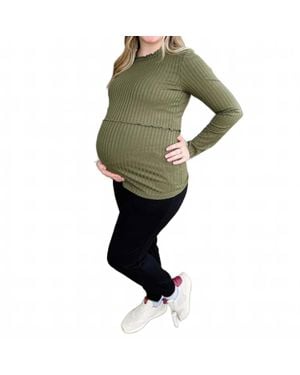 Hello Miss Ribbed Knit Nursing Maternity Top - Green
