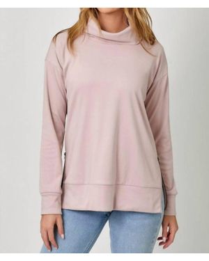 Mystree Brushed Knit Turtleneck Sweatshirt - Pink