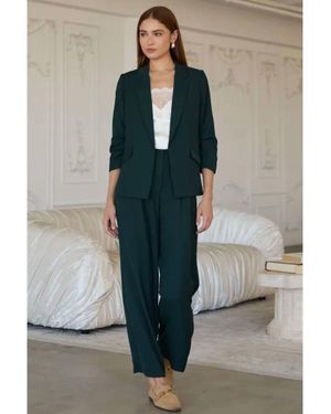 Skies Are Blue Shirred Sleeve Blazer - Green