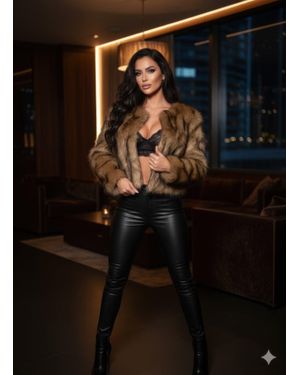 TRUEDAMES Sexy Voluminous, Long-Pile Faux Fur Jacket - Black