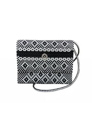 Lolas Bag Handmade Aztec Stripe Long Braided Strap Crossbody Bag - Black
