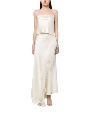 LAPOINTE Satin Feather-Trim Maxi Skirt - White