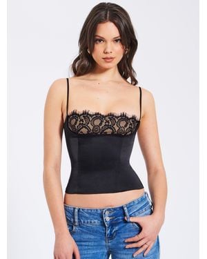 Miss Circle Padma Satin Lace Bustier Corset Top - Black