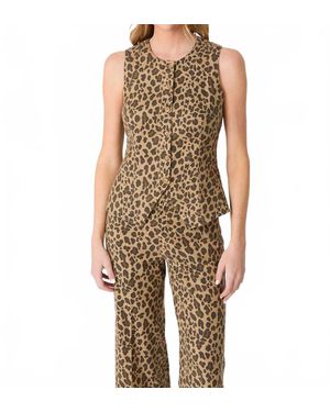 Level 99 Sophia Leopard Print Vest - Brown