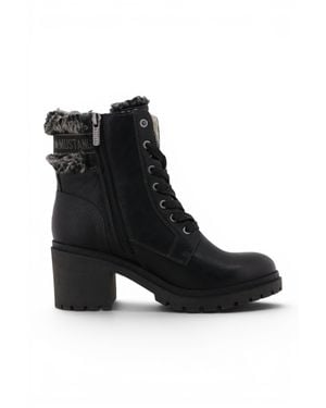 Mustang Winter Warm Heeled Lace-Up Boots - Black