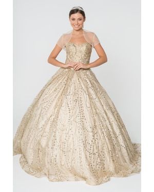 TRUEDAMES Glitter Strapless Ball Gown W/ Bolero Jacket - Natural
