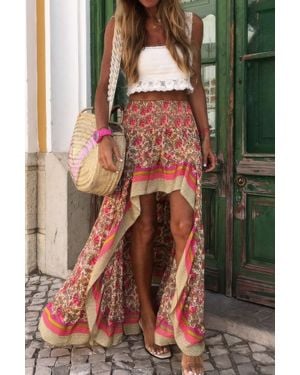 TRUEDAMES Floral Print Irregular Line A Line Fit Skirt - Red