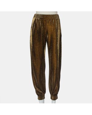 Haney Metallic Lurex Knit Side Slit Detail Harem Sweatpants - Green