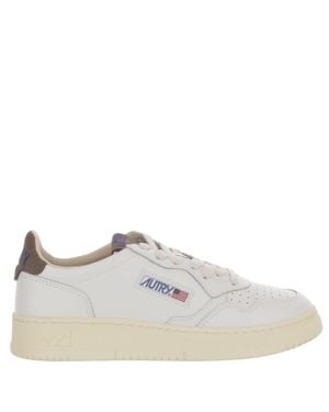 Autry Low-Top Leather Sneakers With Suede Heel Tab And Logo Details - Gray
