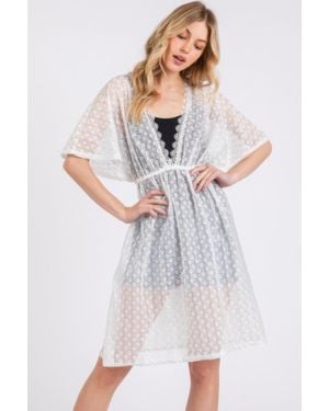 TRUEDAMES V-Neck Detailed Crochet Lace Cover Up - White