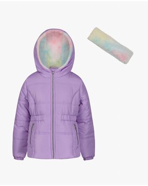 London Fog Girls Zip-Front Hooded Mid Cinch Puffer Jacket - Purple