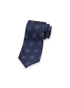 Paul Fredrick Medallion Woven Silk Tie - Blue