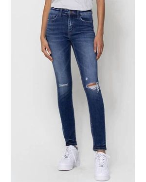 Flying Monkey Distressed Mid Rise Skinny Ankle Jeans - Blue