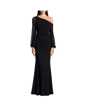 Betsy & Adam Pleated Polyester Evening Dress - Black