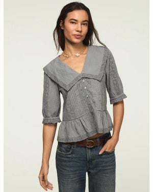 Lucky Brand Peter Pan Peplum Blouse - Gray