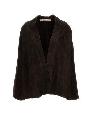 Meta Campania Lorna Unlined Lamb Suede Kimono Jacket - Black