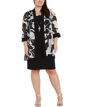 R & M Richards Plus Shimmer Floral Print Open-Front Blazer - Black
