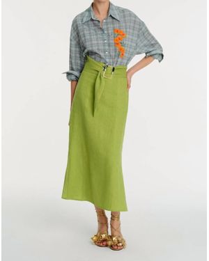 Exquise Midi Length Linen Skirt - Green