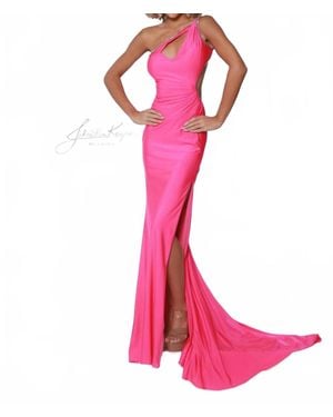 Johnathan Kayne One Shoulder Side Cut Out Prom Dress - Pink