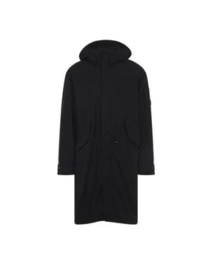 C.P. Company Knee-Length Hooded Outerwear Jacket - Black