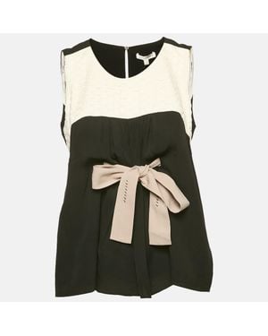 Paule Ka Lace Trim Silk Sleeveless Top - Black