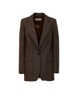 Dries Van Noten Blanchet W. W. Notched Lapel Tailored Pinstripe Blazer - Brown
