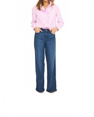English Factory Ruffle Trim Striped Button-Up Shirt - Blue