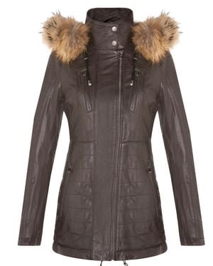 Infinity Leather Slim Fit Hooded Parka Jacket-Northam - Brown