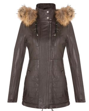 Infinity Leather Slim Fit Hooded Parka Jacket-Northam - Brown